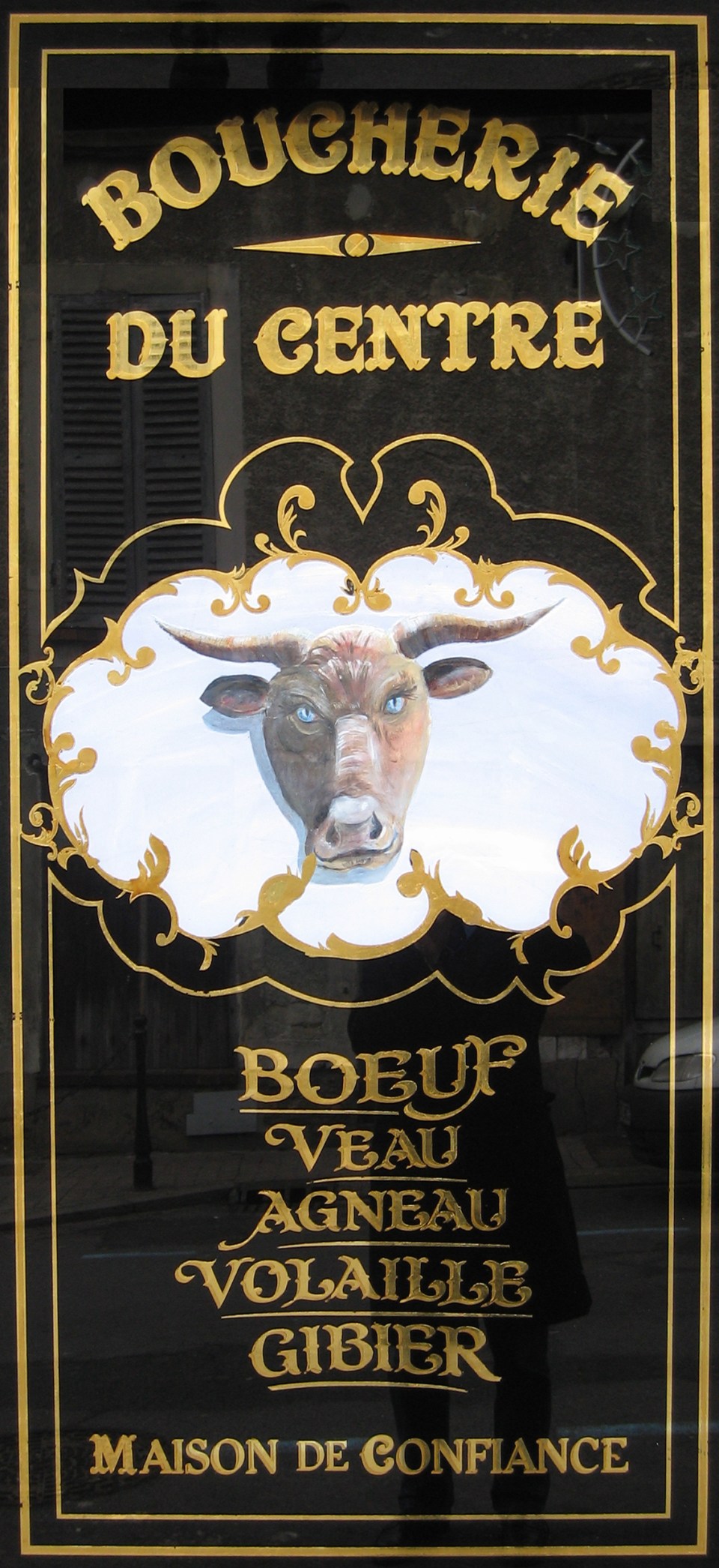 Panneau textes et décor "tête de boeuf"